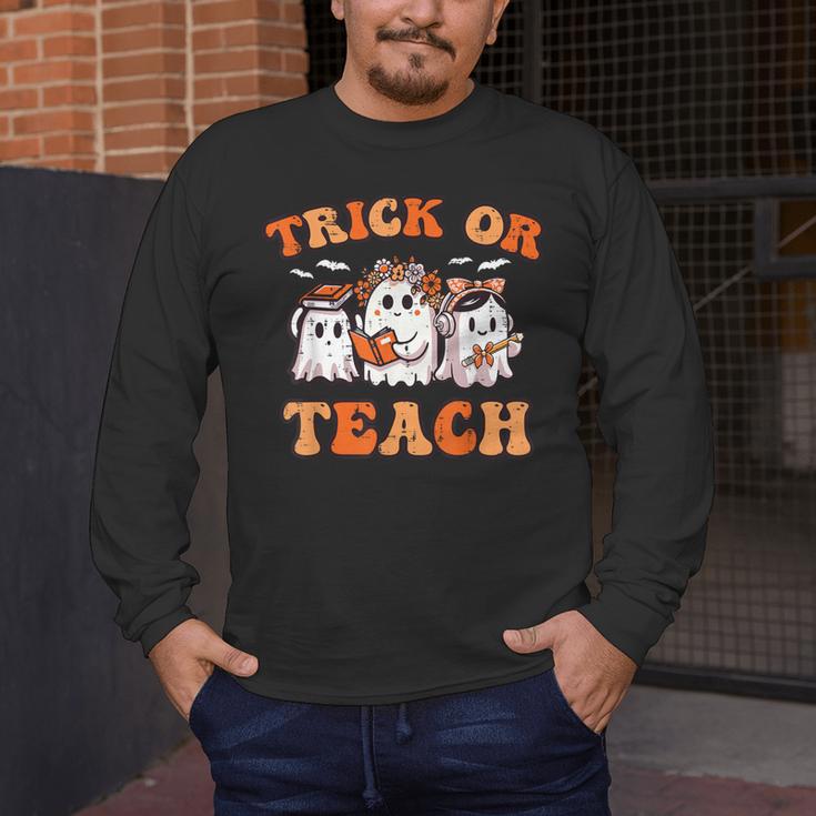 Halloween Teacher Ghosts Trick Or Teach Retro Costume Women Men's Long Sleeve T-Shirt, funny design
