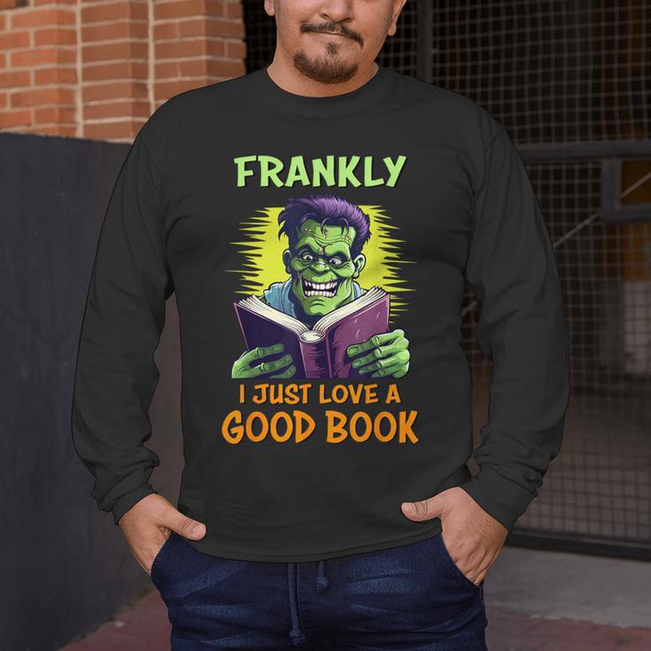 Halloween Teacher Librarian Frankenstein Reading Books Men's Long Sleeve T-Shirt, funny design
