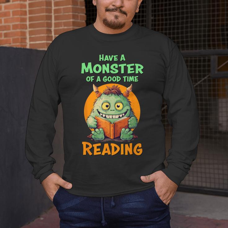 Halloween Teacher Librarian Monster Reading Books Men Women Kids Men's Long Sleeve T-Shirt, funny design Halloween Teacher Librarian Monster Reading Books Men Women Kids Men's Long Sleeve T-Shirt, funny design