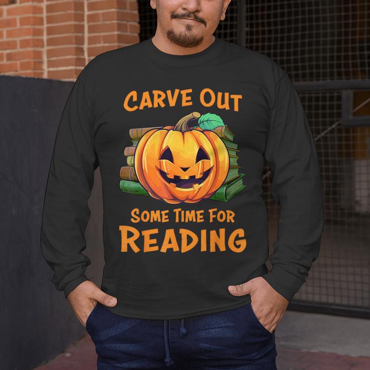Halloween Teacher Librarian Pumpkin Reading Books Men Women Kids Men's Long Sleeve T-Shirt, funny design