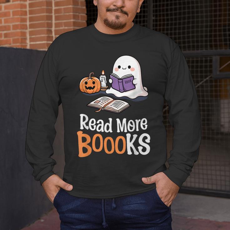 Halloween Teacher Women Cute Reading Ghost Read More Books Men's Long Sleeve T-Shirt, funny design