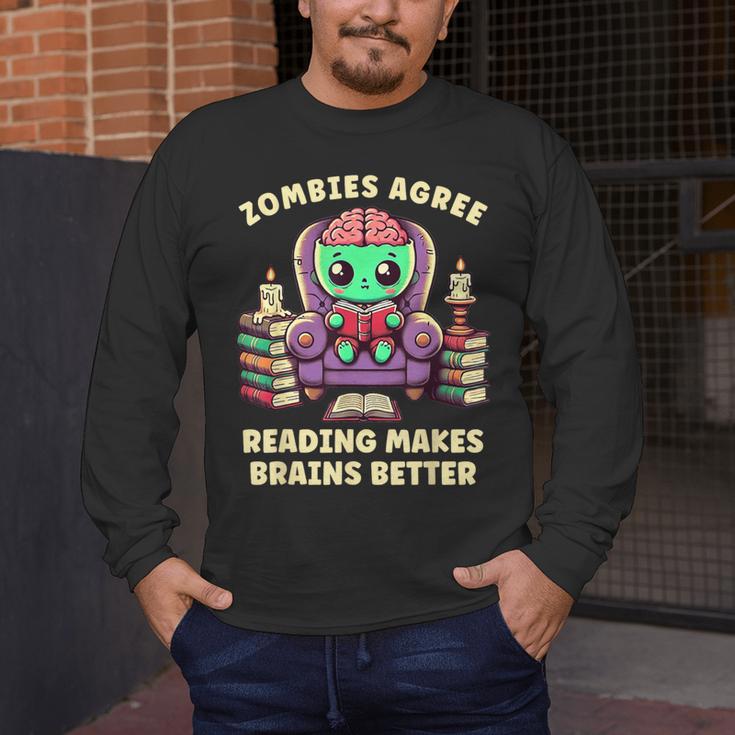 Halloween Teacher Zombie Reading Is Good For Brains Men's Long Sleeve T-Shirt, funny design Halloween Teacher Zombie Reading Is Good For Brains Men's Long Sleeve T-Shirt, funny design