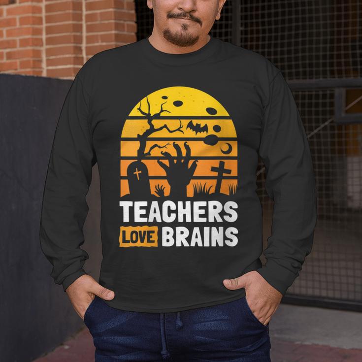 Halloween Teachers Science Math Teachers Love Brains Men's Long Sleeve T-Shirt, funny design Halloween Teachers Science Math Teachers Love Brains Men's Long Sleeve T-Shirt, funny design