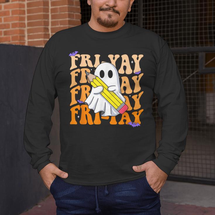 Happy Fri-Yay Friday Lovers Groovy Teacher Life Halloween Men's Long Sleeve T-Shirt, funny design Happy Fri-Yay Friday Lovers Groovy Teacher Life Halloween Men's Long Sleeve T-Shirt, funny design