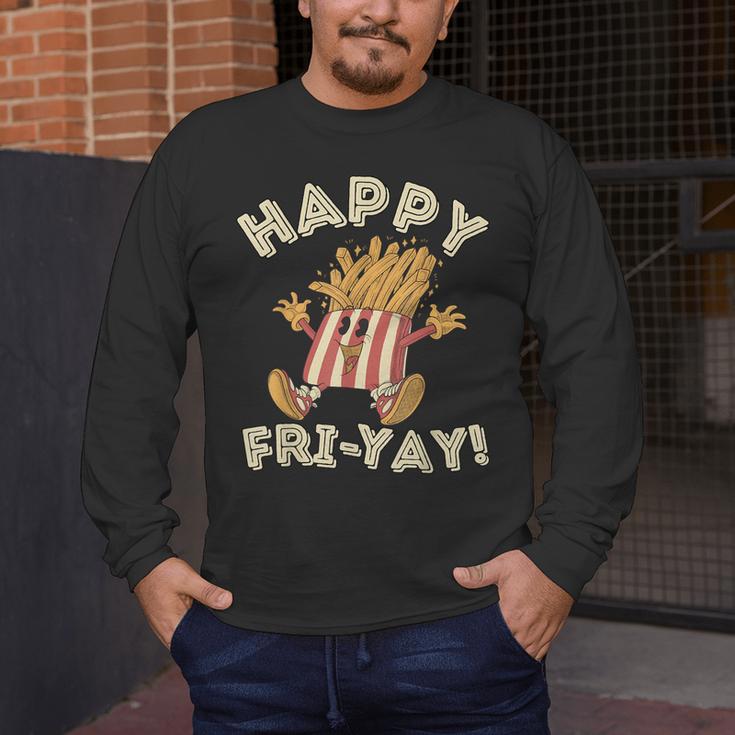 Happy Fri Yay Retro French Fries Friday Lovers Fun Teacher Men's Long Sleeve T-Shirt, funny design