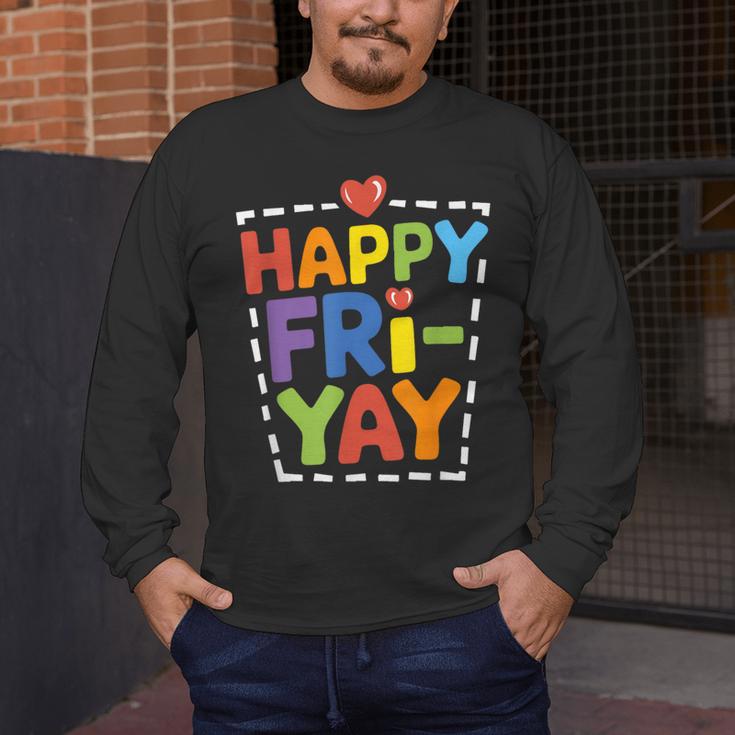 Happy Fri-Yay Teacher Life Weekend Pun Happy Friday Men's Long Sleeve T-Shirt, funny design