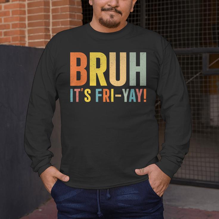 Happy Friyay Teacher Shirt Cute Teacher Fashion Bruh Fri-Yay Men's Long Sleeve T-Shirt, funny design