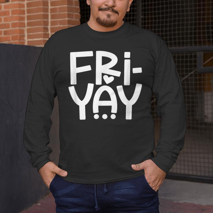 Happy Friyay Teacher Shirt Cute Teacher Fashion Fri-Yay Men's Long Sleeve T-Shirt, funny design