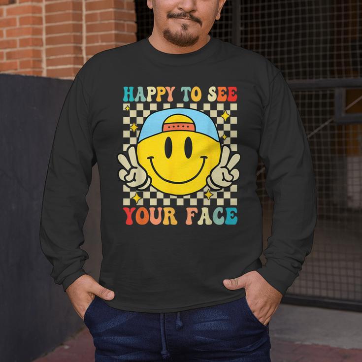 Happy To See Your Face Hippie Smile Back To School Teachers Men's Long Sleeve T-Shirt, funny design Happy To See Your Face Hippie Smile Back To School Teachers Men's Long Sleeve T-Shirt, funny design