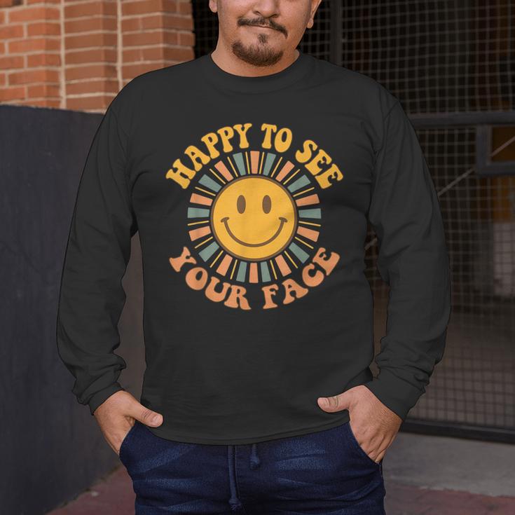 Happy To See Your Face Retro Happy Teacher Back To School Men's Long Sleeve T-Shirt, funny design Happy To See Your Face Retro Happy Teacher Back To School Men's Long Sleeve T-Shirt, funny design