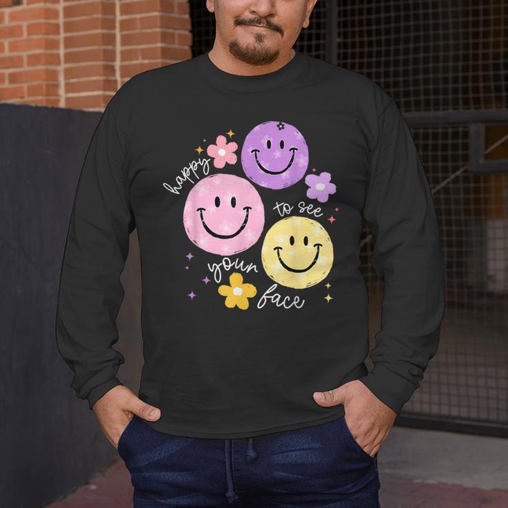 Happy To See Your Face Teacher Flower Back To School Men's Long Sleeve T-Shirt, funny design Happy To See Your Face Teacher Flower Back To School Men's Long Sleeve T-Shirt, funny design