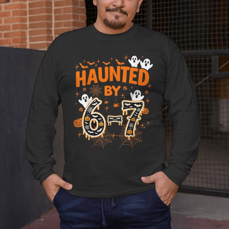 Haunted By 6-7 Halloween Math Teacher Joke Men's Long Sleeve T-Shirt, funny design Haunted By 6-7 Halloween Math Teacher Joke Men's Long Sleeve T-Shirt, funny design