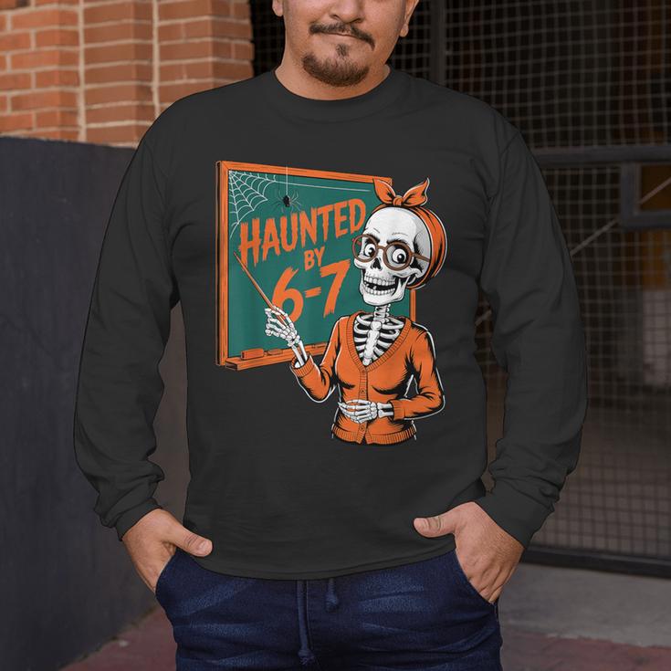 Haunted By 6-7 Six Seven 67 Math Teacher Halloween Skeleton Men's Long Sleeve T-Shirt, funny design Haunted By 6-7 Six Seven 67 Math Teacher Halloween Skeleton Men's Long Sleeve T-Shirt, funny design