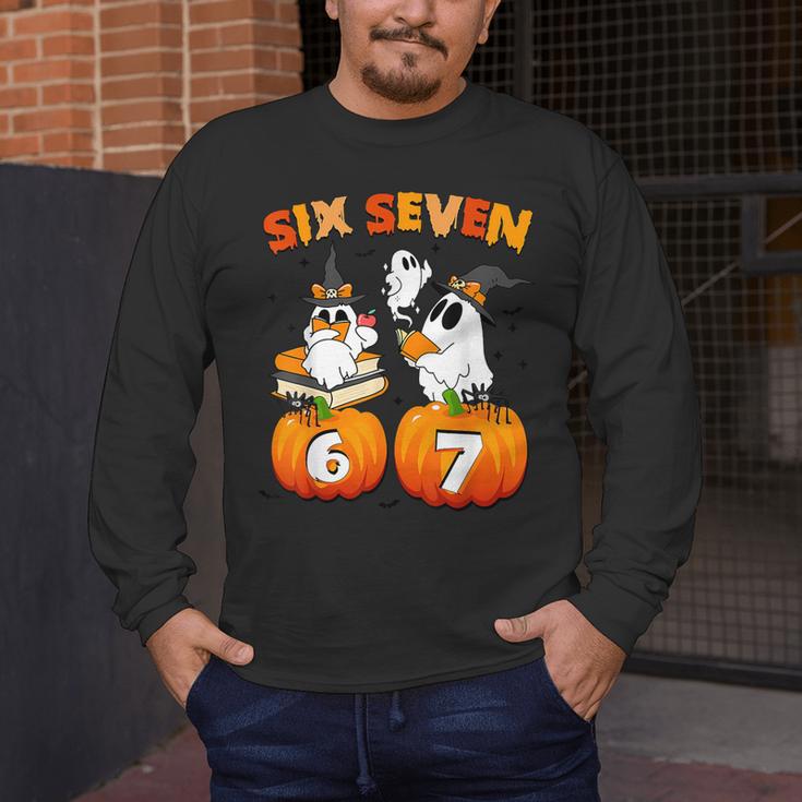 Haunted By 67 Boo Ghost Pumpkin Halloween Teacher Men's Long Sleeve T-Shirt, funny design