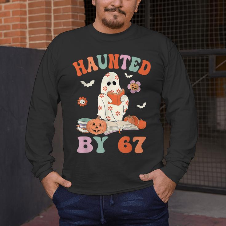 Haunted By 67 Boo Ghost Teacher 6 7 Halloween Costume Men's Long Sleeve T-Shirt, funny design