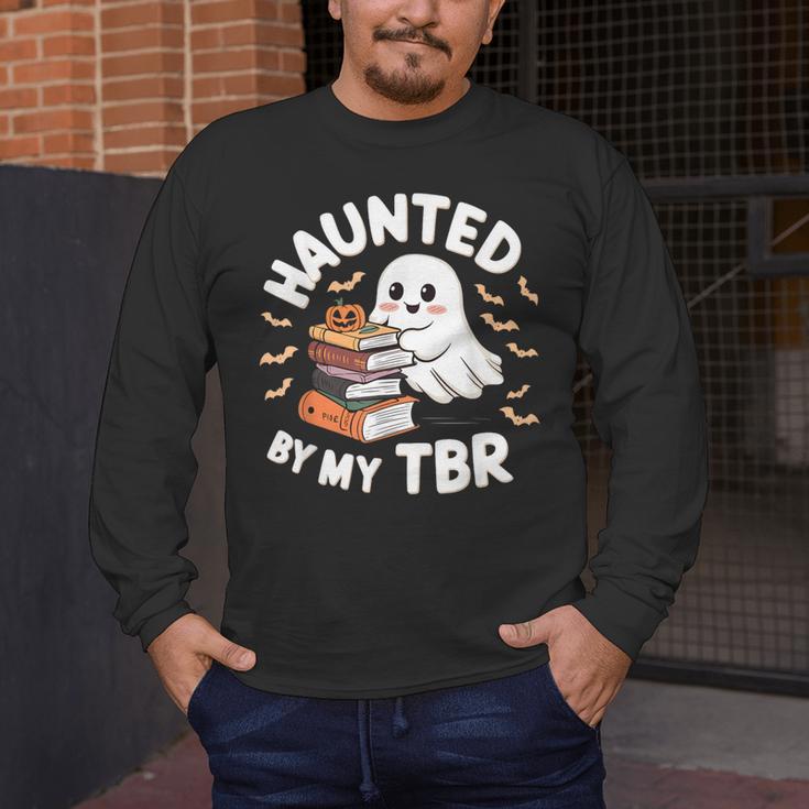 Haunted By My TBR Cute Ghost Book Reading Teacher Halloween Men's Long Sleeve T-Shirt, funny design