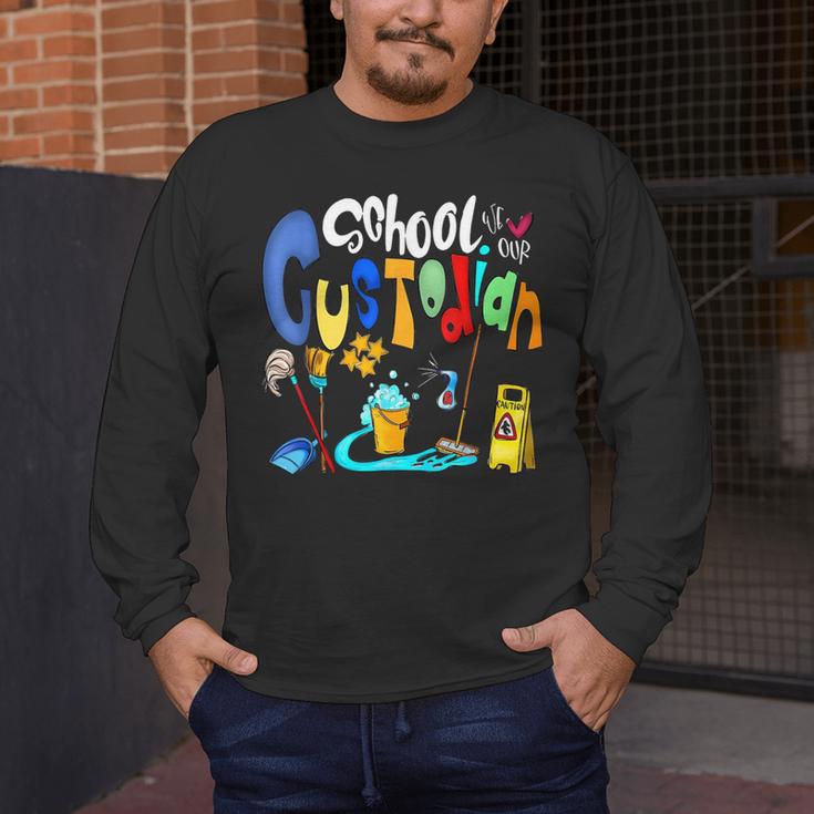We Heart Love Our School Custodian For Teacher & Kids Men's Long Sleeve T-Shirt, funny design