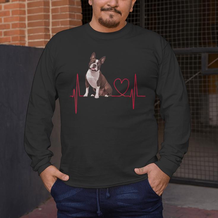 Heartbeat Boston Terrier Dog Men's Long Sleeve T-Shirt, funny design