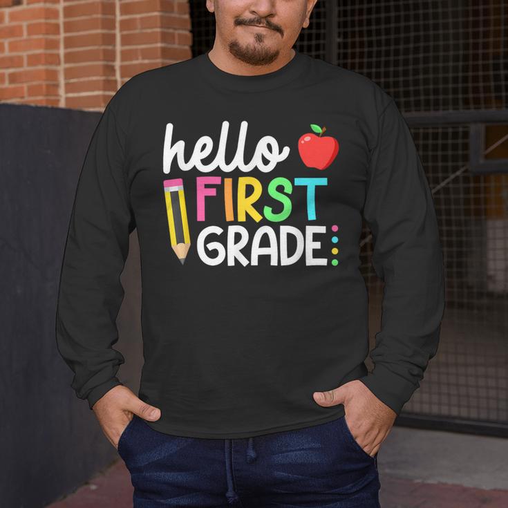 Hello First Grade Team 1st Grade Back To School Teacher Kids Men's Long Sleeve T-Shirt, funny design Hello First Grade Team 1st Grade Back To School Teacher Kids Men's Long Sleeve T-Shirt, funny design
