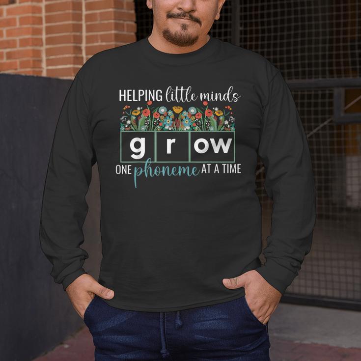 Helping Little Minds Grow One Phoneme At A Time Teacher Men's Long Sleeve T-Shirt, funny design