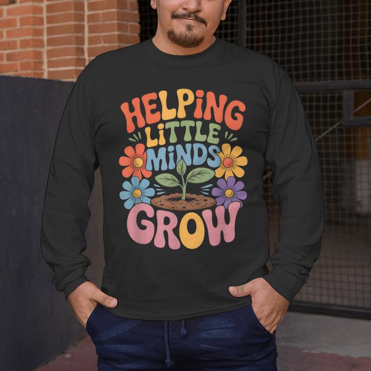 Helping Little Minds Grow Teacher First Day Back To School Men's Long Sleeve T-Shirt, funny design Helping Little Minds Grow Teacher First Day Back To School Men's Long Sleeve T-Shirt, funny design