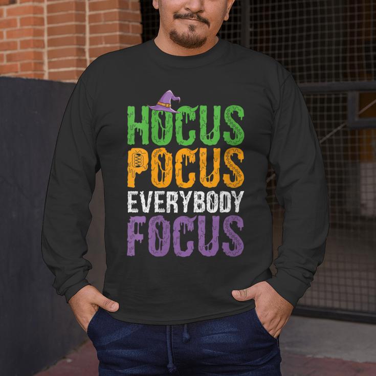 Hocus Pocus Everybody Focus Teacher Halloween Men's Long Sleeve T-Shirt, funny design