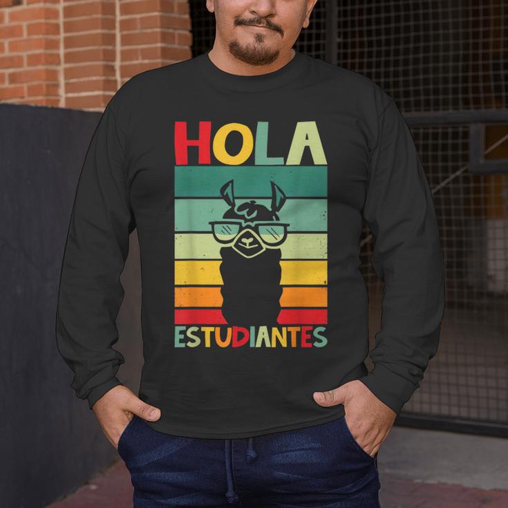 Hola Estudiantes Spanish Teacher Back To School 2025 Men's Long Sleeve T-Shirt, funny design Hola Estudiantes Spanish Teacher Back To School 2025 Men's Long Sleeve T-Shirt, funny design