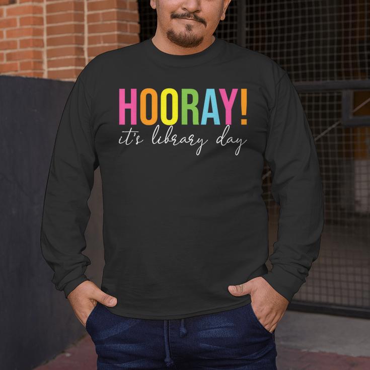 Hooray It's Library Day Teacher Reader Books Back To School Men's Long Sleeve T-Shirt, funny design Hooray It's Library Day Teacher Reader Books Back To School Men's Long Sleeve T-Shirt, funny design