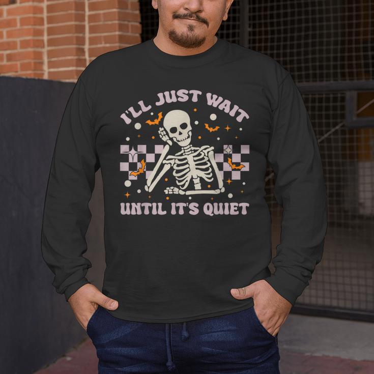 I'Ll Just Wait Until It's Quiet Skeleton Teacher Men's Long Sleeve T-Shirt, funny design