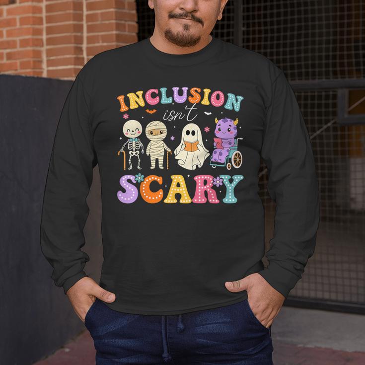 Inclusion Isn't Scary Ghost Halloween SLP Sped Teacher Men's Long Sleeve T-Shirt, funny design Inclusion Isn't Scary Ghost Halloween SLP Sped Teacher Men's Long Sleeve T-Shirt, funny design