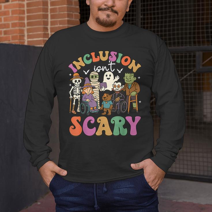 Inclusion Isn't Scary Ghost Mummy Halloween SLP Sped Teacher Men's Long Sleeve T-Shirt, funny design
