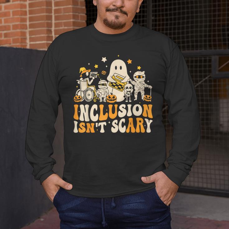 Inclusion Isn't Scary Mummy Boo Ghost Halloween SLP Teacher Men's Long Sleeve T-Shirt, funny design Inclusion Isn't Scary Mummy Boo Ghost Halloween SLP Teacher Men's Long Sleeve T-Shirt, funny design