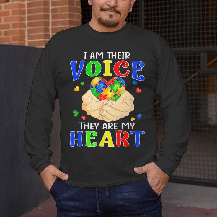 I Am Their Voice They Are My Heart Autism Awareness Teacher Men's Long Sleeve T-Shirt, funny design