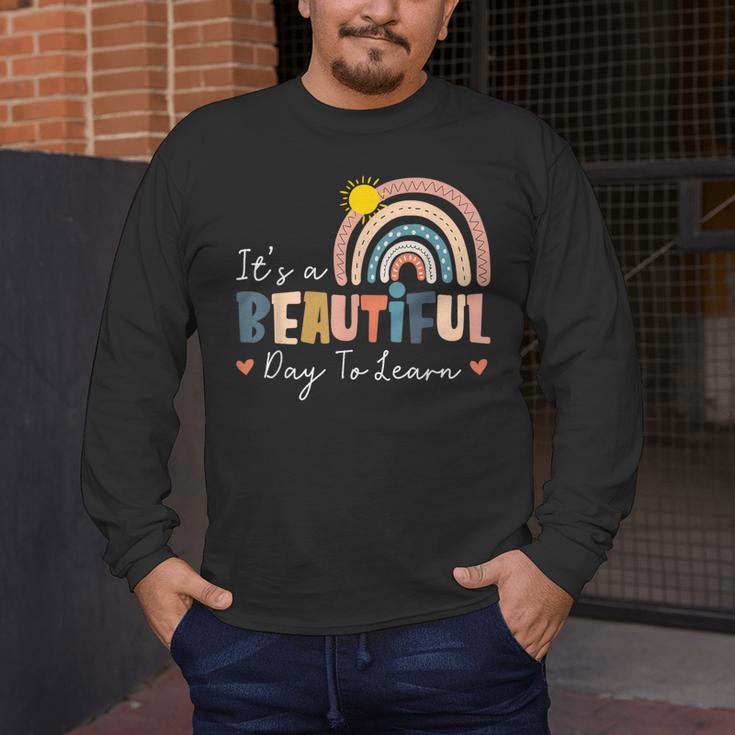 It's A Beautiful Day To Learn Cute Rainbow Boho Teacher Men's Long Sleeve T-Shirt, funny design