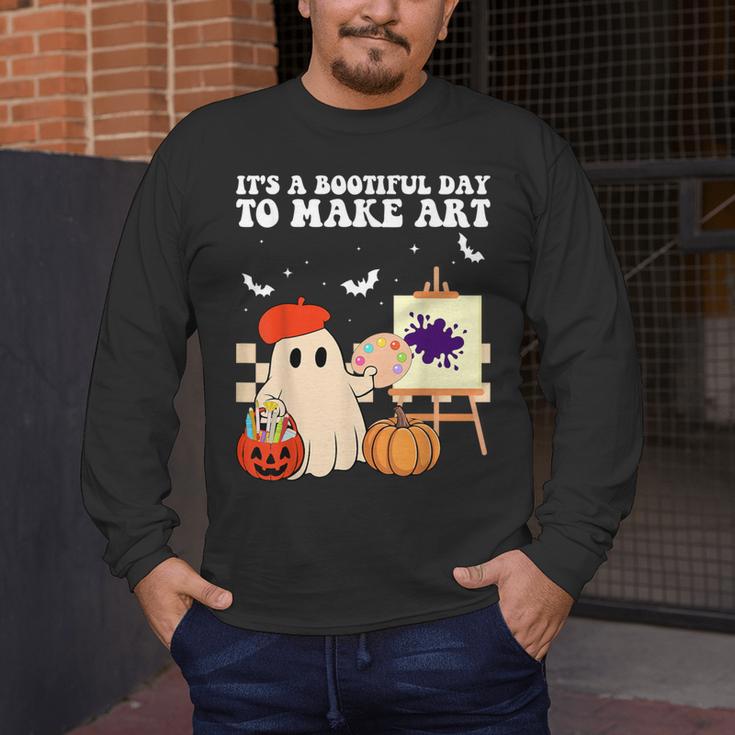 It's A Bootiful Day To Make Art Groovy Art Teacher Halloween Men's Long Sleeve T-Shirt, funny design It's A Bootiful Day To Make Art Groovy Art Teacher Halloween Men's Long Sleeve T-Shirt, funny design