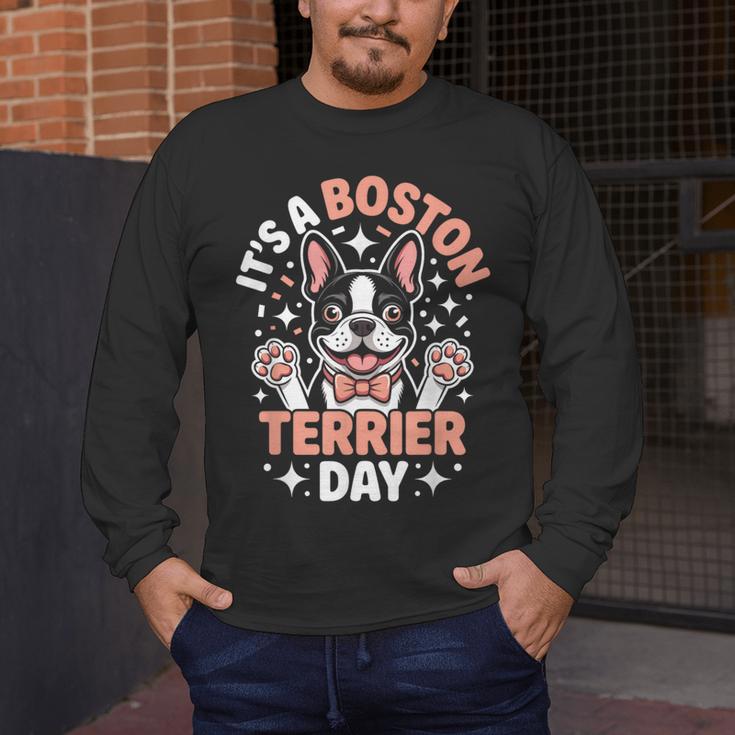 It’s A Boston Terrier Day Pet Cute Dog Lover Cartoon Men's Long Sleeve T-Shirt, funny design
