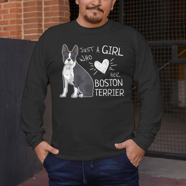 Just A Girl Who Loves Her Boston Terrier Puppy Love Men's Long Sleeve T-Shirt, funny design