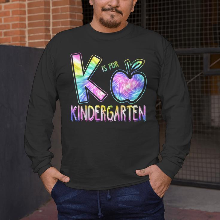 K Is For Kindergarten Teacher Tie Dye Back To School Kinder Men's Long Sleeve T-Shirt, funny design K Is For Kindergarten Teacher Tie Dye Back To School Kinder Men's Long Sleeve T-Shirt, funny design