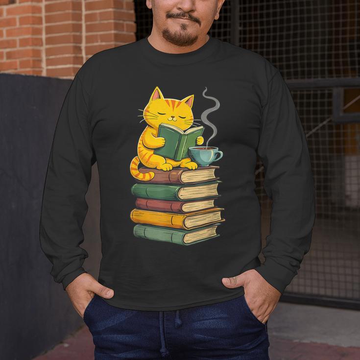 Kawaii Cats Lover Coffee Books Teacher Librarian Cat Men's Long Sleeve T-Shirt, funny design Kawaii Cats Lover Coffee Books Teacher Librarian Cat Men's Long Sleeve T-Shirt, funny design