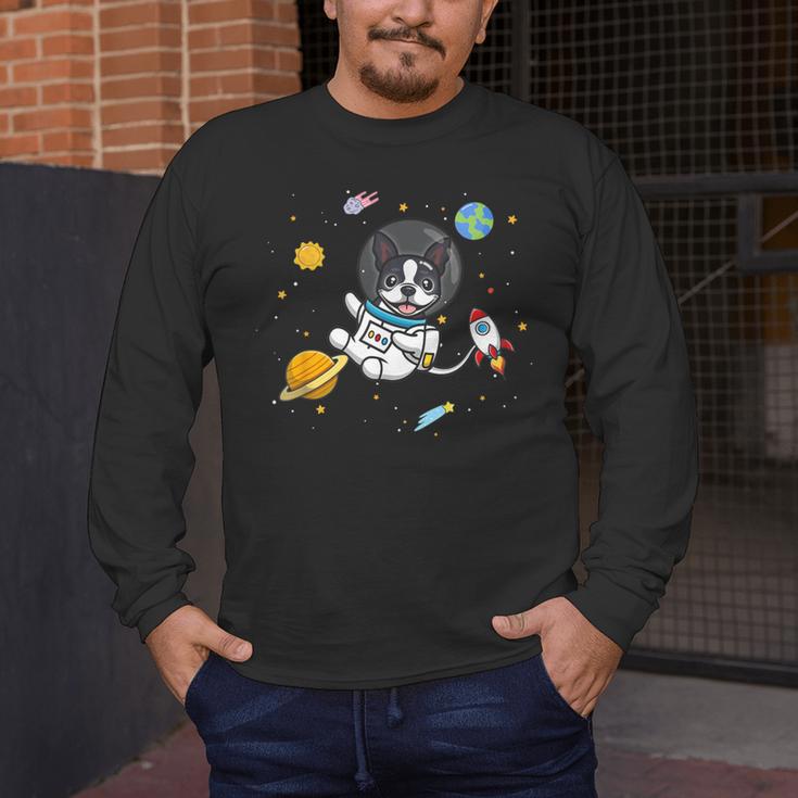 Kawaii Kids & Boys Astronaut Space Boston Terrier Dog Lover Men's Long Sleeve T-Shirt, funny design