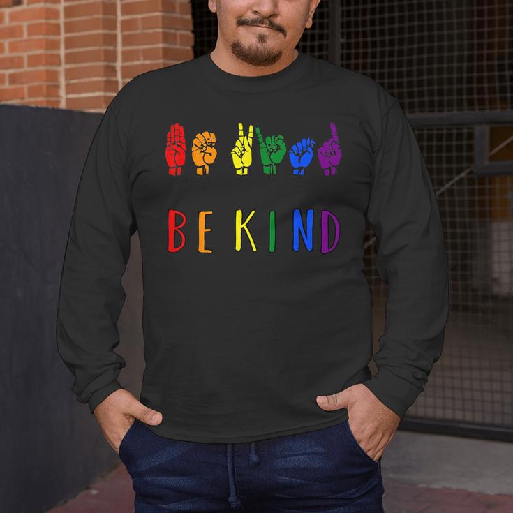 Be Kind Pride Sign Language Rainbow Teachers Interpreter ASL Men's Long Sleeve T-Shirt, funny design Be Kind Pride Sign Language Rainbow Teachers Interpreter ASL Men's Long Sleeve T-Shirt, funny design