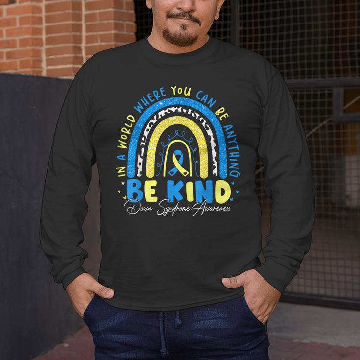 Be Kind Rainbow Down Syndrome Awareness Teacher Blue Yellow Men's Long Sleeve T-Shirt, funny design Be Kind Rainbow Down Syndrome Awareness Teacher Blue Yellow Men's Long Sleeve T-Shirt, funny design