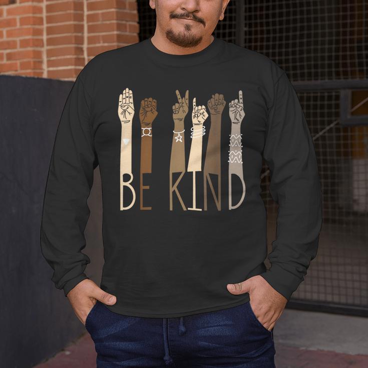 Be Kind Sign Language Hand Talking Teachers Interpreter ASL Men Women Men's Long Sleeve T-Shirt, funny design