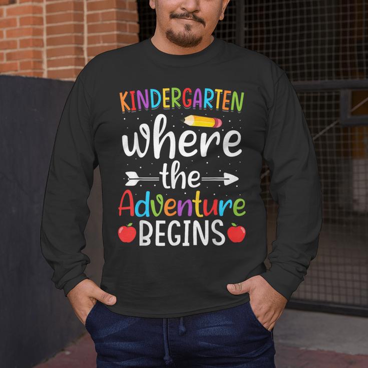 Kindergarten Where The Adventure Begins Shirt Children's Teacher Men's Long Sleeve T-Shirt, funny design Kindergarten Where The Adventure Begins Shirt Children's Teacher Men's Long Sleeve T-Shirt, funny design