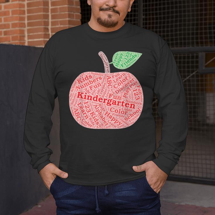 Kindergarten Apple Word Art For Teachers & Students Men's Long Sleeve T-Shirt, funny design Kindergarten Apple Word Art For Teachers & Students Men's Long Sleeve T-Shirt, funny design
