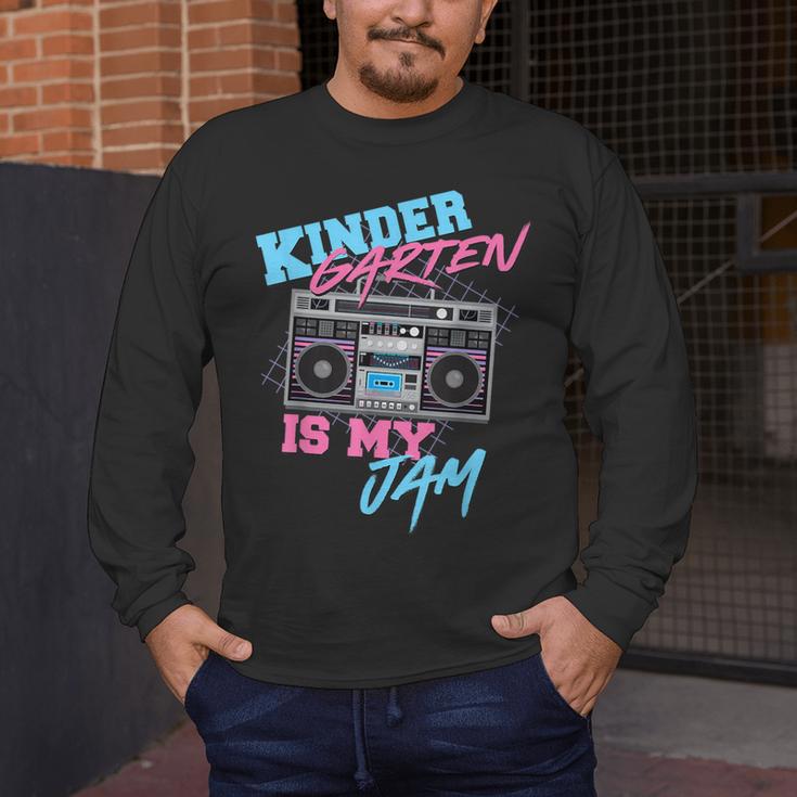 Kindergarten Is My Jam Vintage 80s Boombox Teacher Student Men's Long Sleeve T-Shirt, funny design
