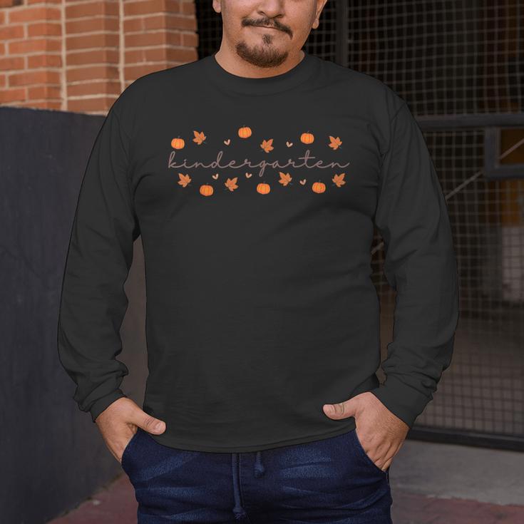 Kindergarten Teacher Pumpkin Autumn Leaves Kinder Team Fall Men's Long Sleeve T-Shirt, funny design Kindergarten Teacher Pumpkin Autumn Leaves Kinder Team Fall Men's Long Sleeve T-Shirt, funny design