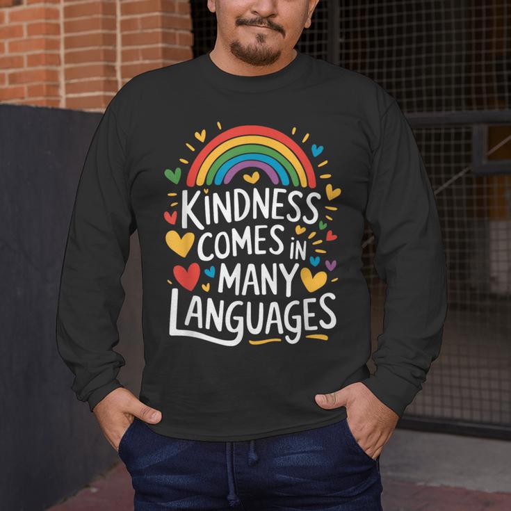 Kindness Comes In Many Languages ESL English Teacher Men's Long Sleeve T-Shirt, funny design