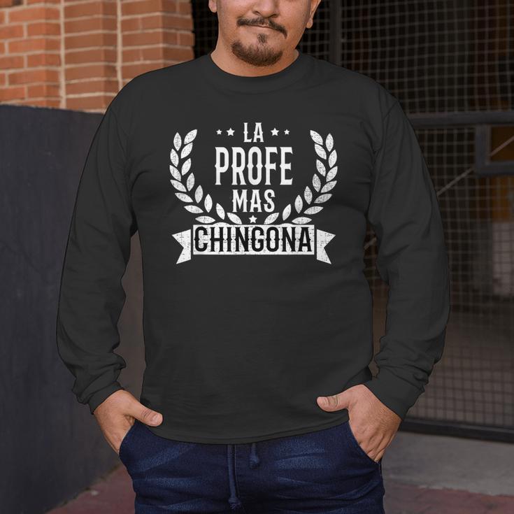 La Profe Mas Chingona Spanish Female Teacher Men's Long Sleeve T-Shirt, funny design La Profe Mas Chingona Spanish Female Teacher Men's Long Sleeve T-Shirt, funny design
