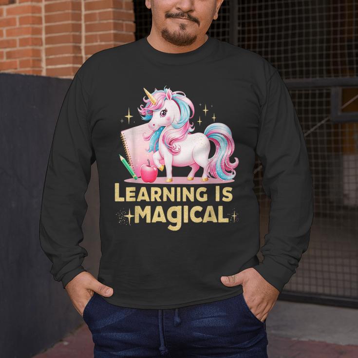 LEARNING IS MAGICAL TEACHER UNICORN BACK TO SCHOOL UNICORN Men's Long Sleeve T-Shirt, funny design LEARNING IS MAGICAL TEACHER UNICORN BACK TO SCHOOL UNICORN Men's Long Sleeve T-Shirt, funny design
